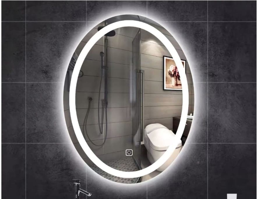 Miroir de salle de bain ovale rétroéclairé LED avec interrupteur tactile